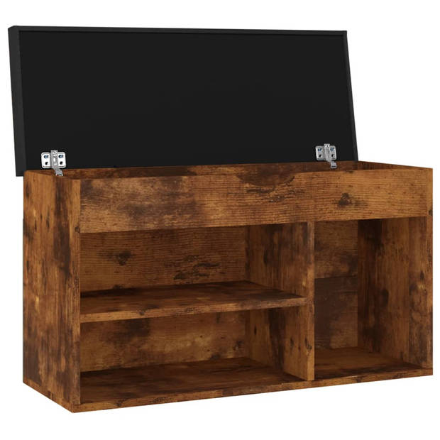 The Living Store Schoenenbank Gerookt Eiken - 80 x 30 x 47 cm - Met Kussen