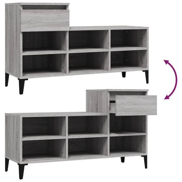 The Living Store Schoenenkast - Grijs Sonoma Eiken - 102 x 36 x 60 cm - Duurzaam materiaal