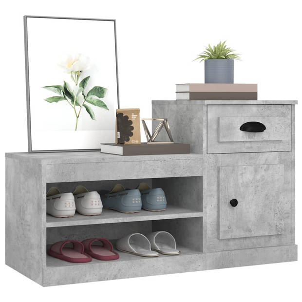 The Living Store Schoenenkast - Betongrijs - 100 x 42 x 60 cm - Duurzaam hout - Hoge en lage kast