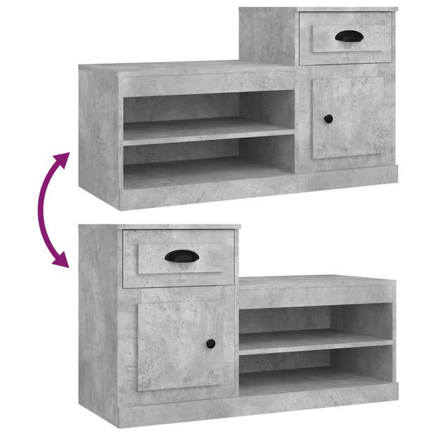 The Living Store Schoenenkast - Betongrijs - 100 x 42 x 60 cm - Duurzaam hout - Hoge en lage kast