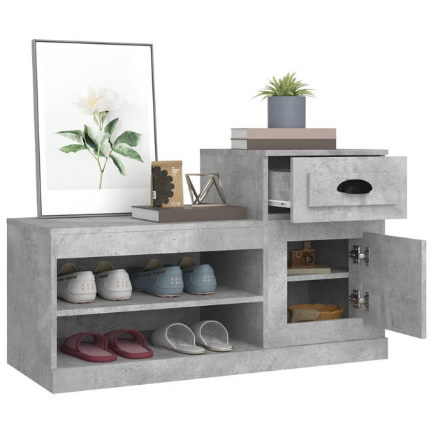 The Living Store Schoenenkast - Betongrijs - 100 x 42 x 60 cm - Duurzaam hout - Hoge en lage kast