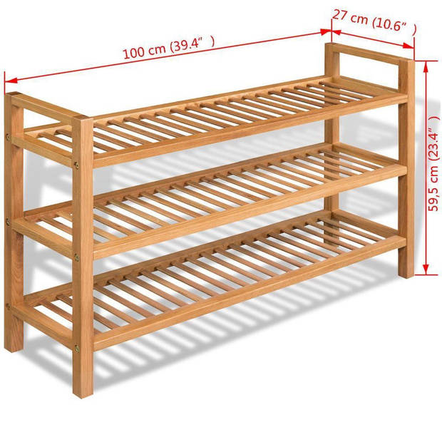 The Living Store Schoenenrek Eikenhout - Groot - 100x27x60 cm - 3 schappen