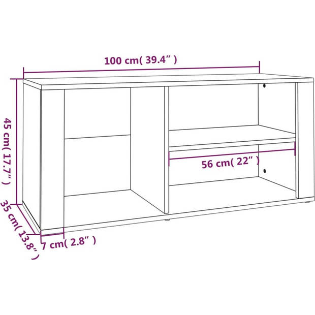 The Living Store Schoenenkast - Elegant - Opbergruimte - 100 x 35 x 45 cm - Ken- Grijs Sonoma Eiken - Materiaal-