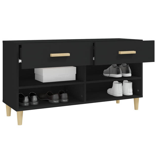 The Living Store Schoenenkast - Zwart - 102 x 35 x 55 cm - 2 lades - 4 vakken