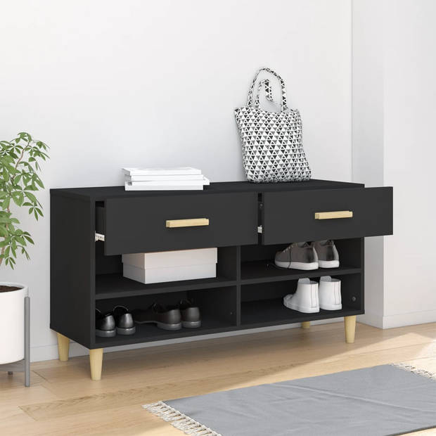 The Living Store Schoenenkast - Zwart - 102 x 35 x 55 cm - 2 lades - 4 vakken