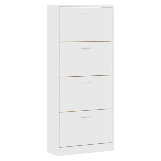 The Living Store Schoenenkast Modern wit - 63 x 24 x 147 cm - 4 lades