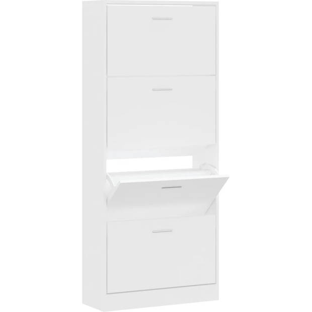 The Living Store Schoenenkast Modern wit - 63 x 24 x 147 cm - 4 lades