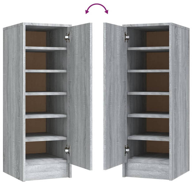 The Living Store Schoenenkast - Grijze Sonoma Eiken - 32 x 35 x 92 cm - Bewerkt Hout