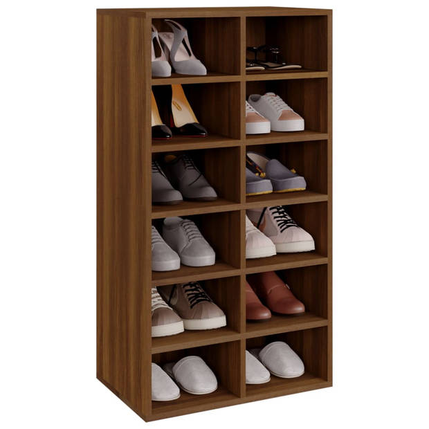 The Living Store Schoenenrek 12 Vakken - 54 x 34 x 100.5 cm - Bewerkt hout - Bruineiken