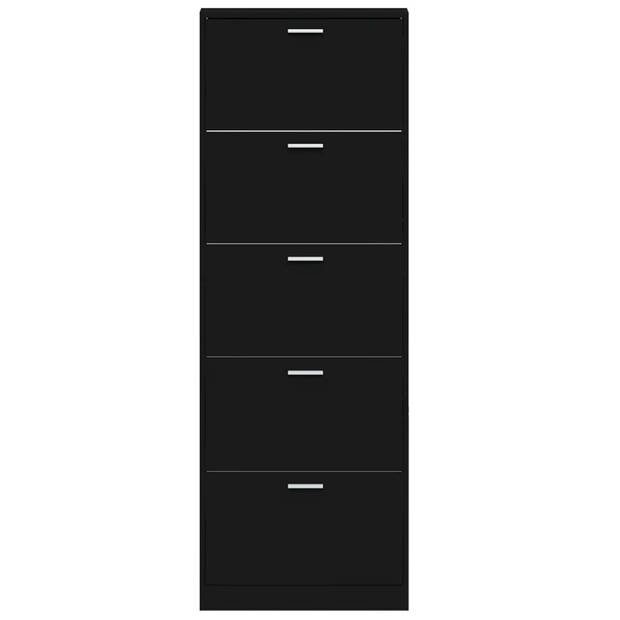 The Living Store Schoenenkast - Zwart - 59 x 17 x 169 cm - 5 lades - Duurzaam bewerkt hout