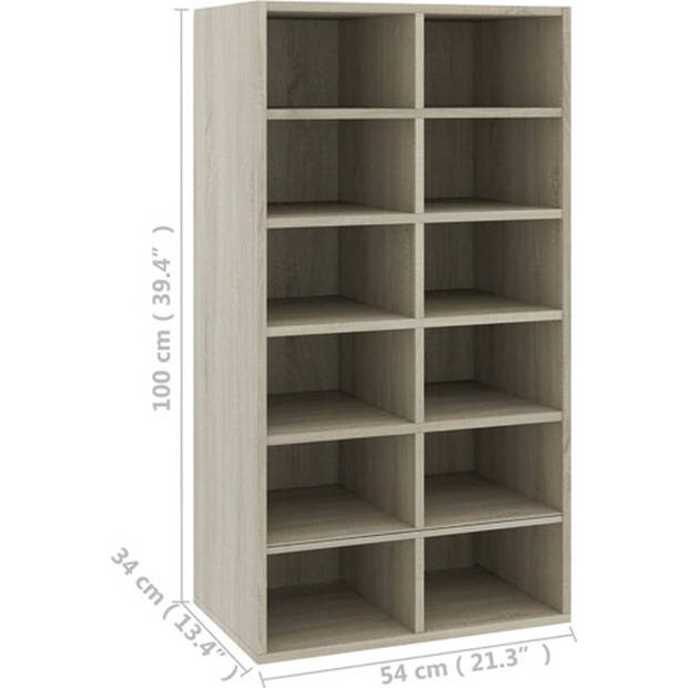 The Living Store Schoenenrek - Sonoma eiken - 54 x 34 x 100.5 cm - Met 12 schappen