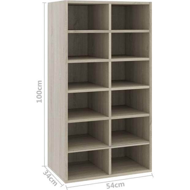 The Living Store Schoenenrek - Sonoma eiken - 54 x 34 x 100.5 cm - Met 12 schappen