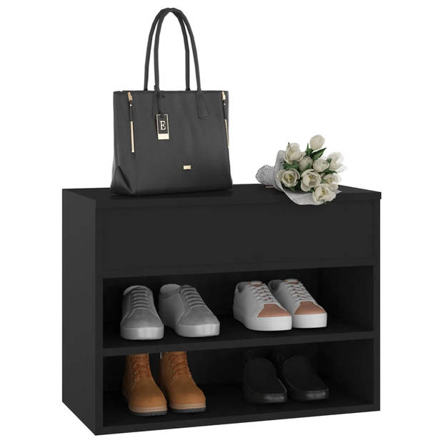 The Living Store Opbergbank Trendy - Schoenenkast + Opbergruimte - Zwart - 60x30x45 cm