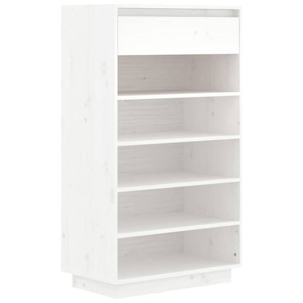 The Living Store Houten Schoenenkast - 60 x 34 x 105 cm - Wit - Massief Grenenhout