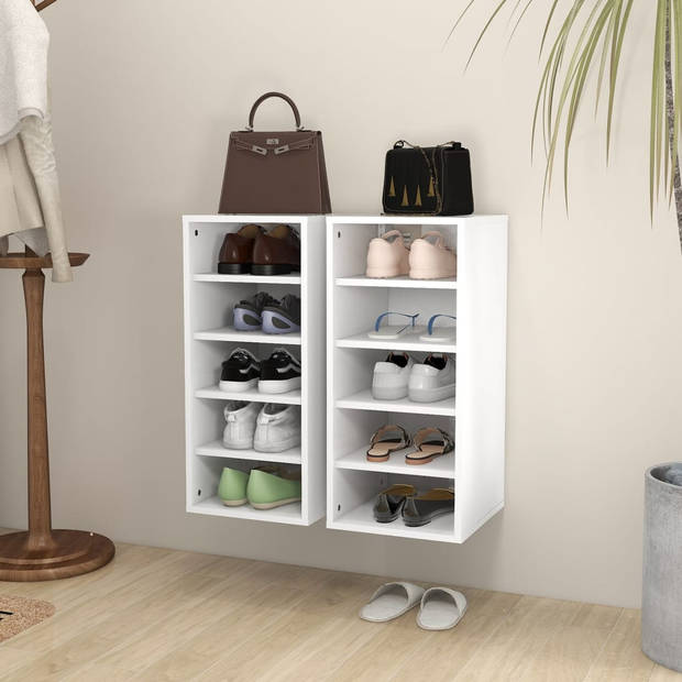 The Living Store Schoenenkast - Tijdloos - Opbergers - Afmeting- 31.5 x 35 x 70 cm - Kleur- wit - Materiaal- spaanplaat