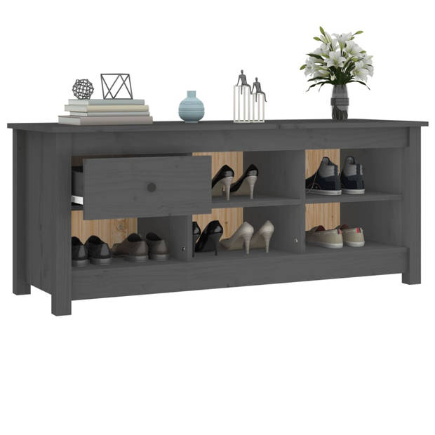 The Living Store Schoenenkast - Grenenhout - 110 x 38 x 45.5 cm - Grijs