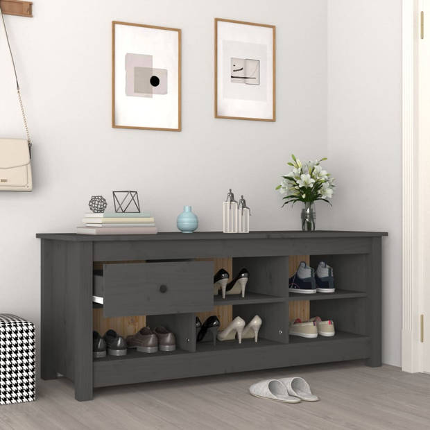 The Living Store Schoenenkast - Grenenhout - 110 x 38 x 45.5 cm - Grijs