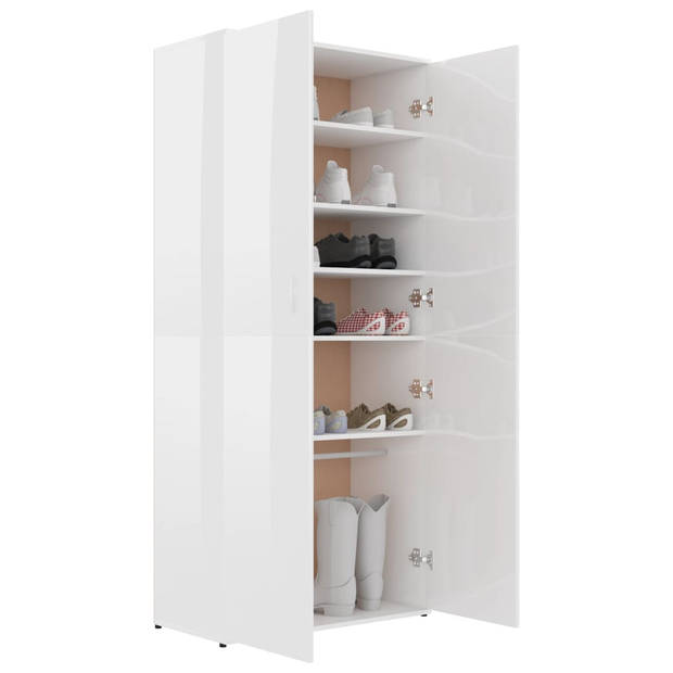 The Living Store Schoenenkast - Hoogglans wit - 80 x 39 x 178 cm - 6 schappen - 2 deuren