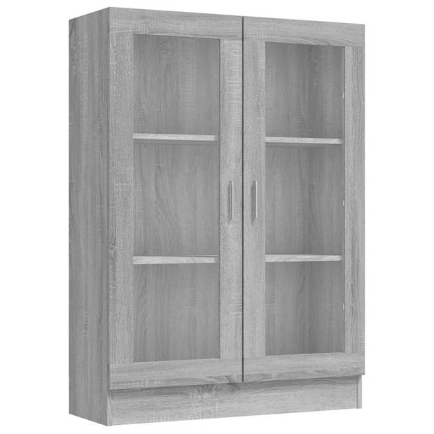 The Living Store Vitrinekast - 82.5 x 30.5 x 115 cm - Grijs Sonoma eiken - 3 vakken