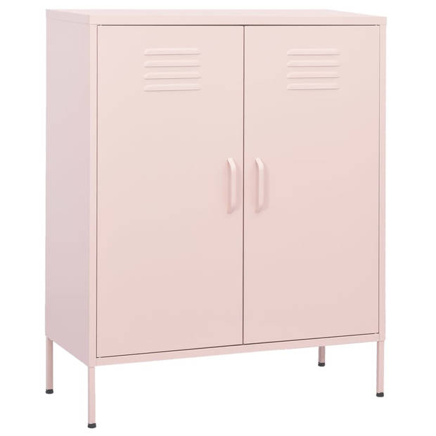 The Living Store Opbergkast - Stalen Constructie - 80 x 35 x 101.5 cm - Roze - 2 Verstelbare Schappen