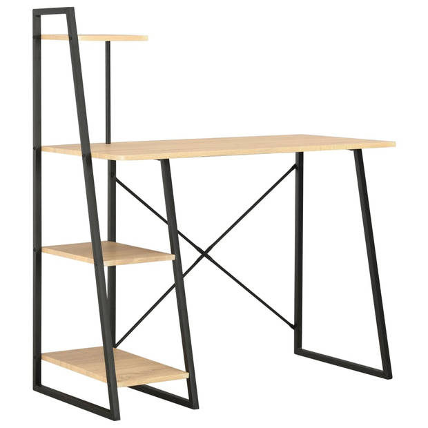 The Living Store Bureau Boekenkast - 102x50x117cm - zwart/eiken - met schappen - U-vormige poten