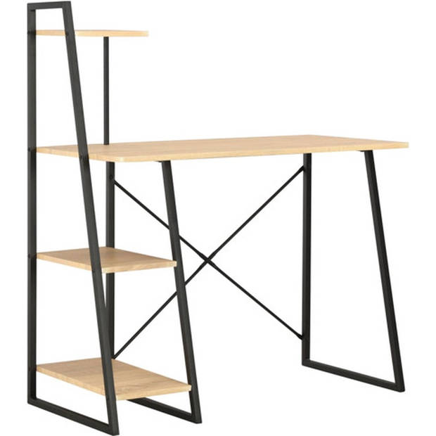 The Living Store Bureau Boekenkast - 102x50x117cm - zwart/eiken - met schappen - U-vormige poten