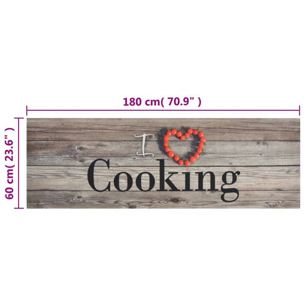 The Living Store Keukenmat - Cookingprint Grijs - 180 x 60 cm - Fluweel - Latex - 5 mm