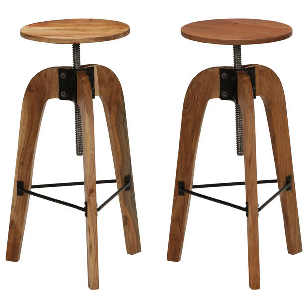 The Living Store houten barstoelen - set van 2 - acaciahout en staal - in hoogte verstelbaar