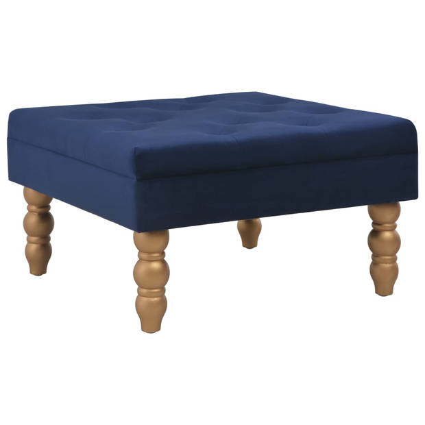 The Living Store Poef Velvet - 60 x 60 x 36 cm - Marineblauw - Decoratieve knoppen