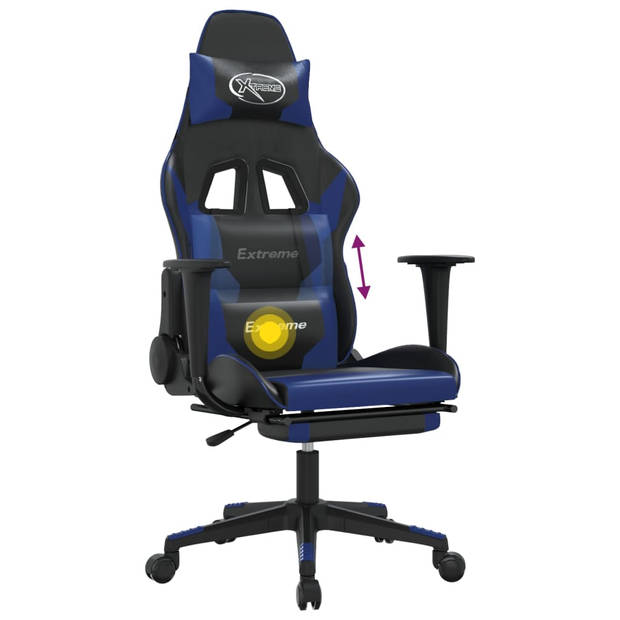 The Living Store Gamestoel eSports - Zwart/Blauw - 67x58x(118-128) cm - Massagefunctie