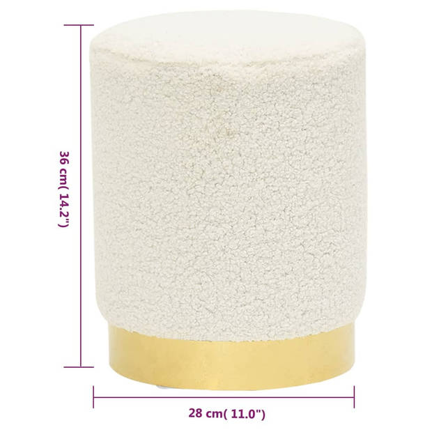 The Living Store Ronde Hocker - Fleece - 28 x 36 cm - Wit en Goud