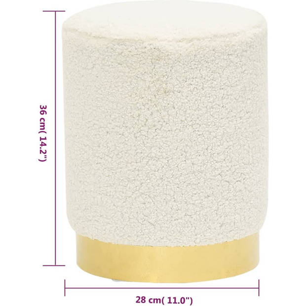 The Living Store Ronde Hocker - Fleece - 28 x 36 cm - Wit en Goud