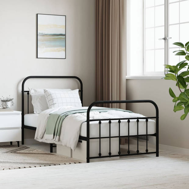 vidaXL Bedframe met hoofd- en voeteneinde metaal zwart 100x190 cm