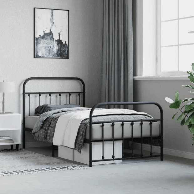 vidaXL Bedframe met hoofd- en voeteneinde metaal zwart 100x190 cm