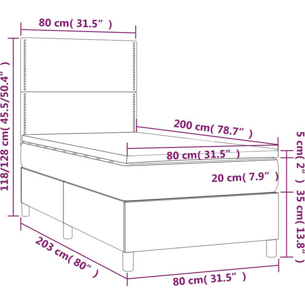 The Living Store Bed LED Donkerbruin 203x80x118/128 cm - Duurzaam materiaal - Verstelbaar hoofdbord - Comfortabele