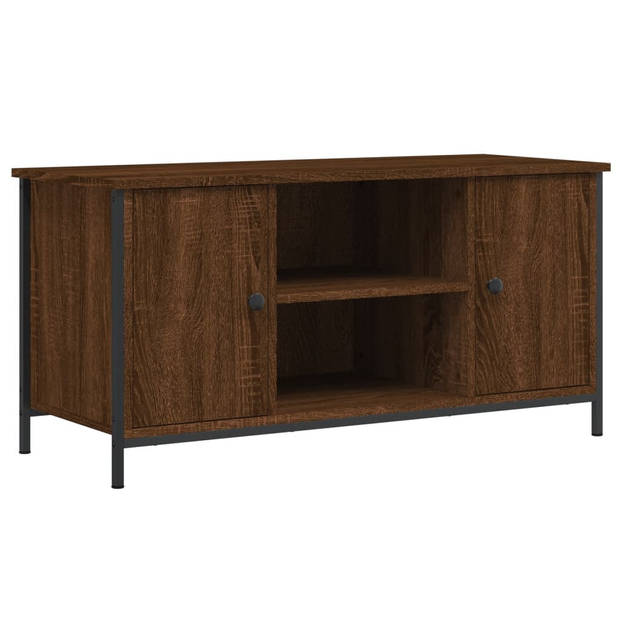 The Living Store TV-Kast Vintage Bruineiken - 100 x 40 x 50 cm - Duurzaam hout en ijzer - Opbergruimte en uitstal