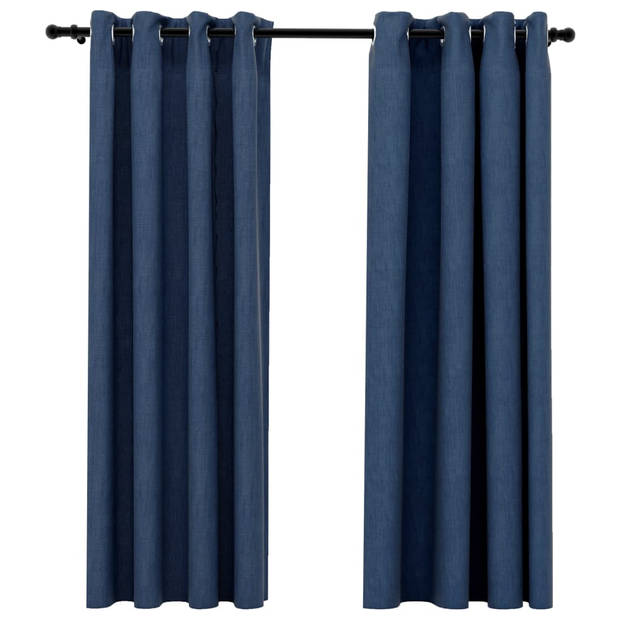 The Living Store Verduisterend Gordijn - Linnen-look - Blauw - 140 x 175 cm - 100% polyester