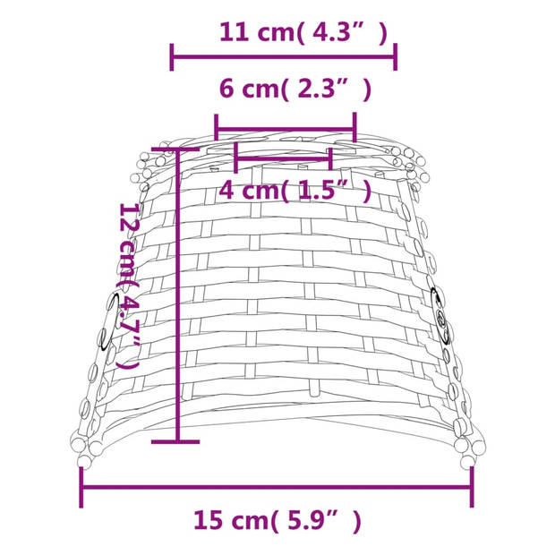 The Living Store Wicker Lampenkap - Ø15 x 12 cm - Wit - Geschikt voor E27 peertjes