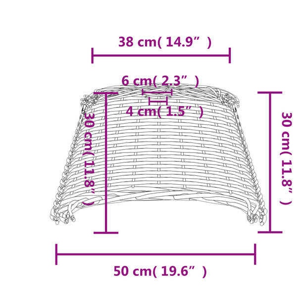 The Living Store Plafondlampkap - Natuurlijk wicker - 50 x 30 cm - Wit - Geschikt voor E27 peertjes