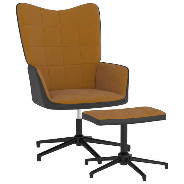 The Living Store Relaxfauteuil - bruin fluweel - 62 x 68 x 98 cm - draaibaar - met voetenbank - The Living Store