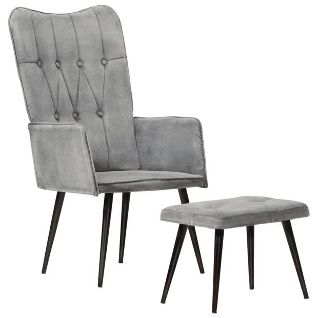 vidaXL Fauteuil met voetenbank vintage stijl canvas grijs