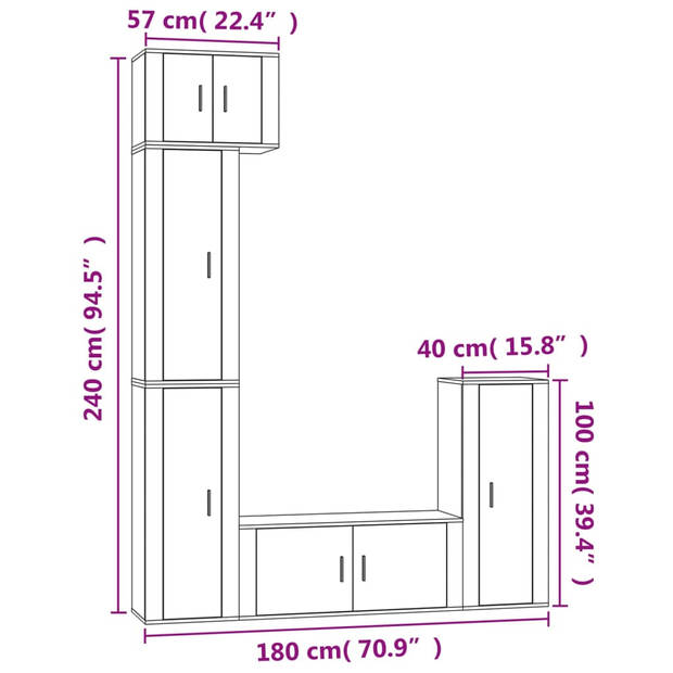 The Living Store TV meubel betongrijs 1x 57x34.5x40cm + 3x 40x34.5x100cm + 1x 100x34.5x40cm