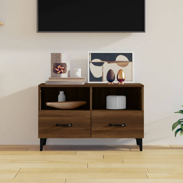 The Living Store TV-meubel Bruineiken - naam - Media-kast - 80 x 36 x 50 cm (B x D x H) - Stevig houten blad