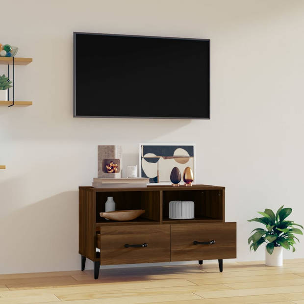 The Living Store TV-meubel Bruineiken - naam - Media-kast - 80 x 36 x 50 cm (B x D x H) - Stevig houten blad
