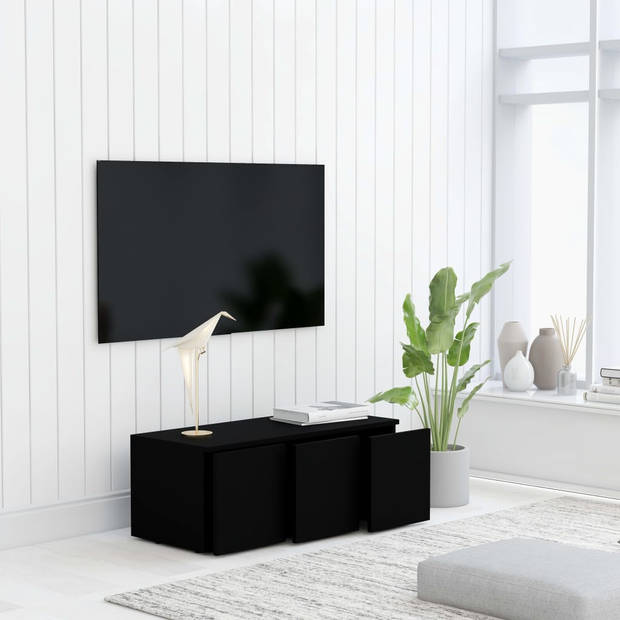 The Living Store Televisiekast Klassieke Stijl - 80x34x30 cm - Zwart - Met 3 lades