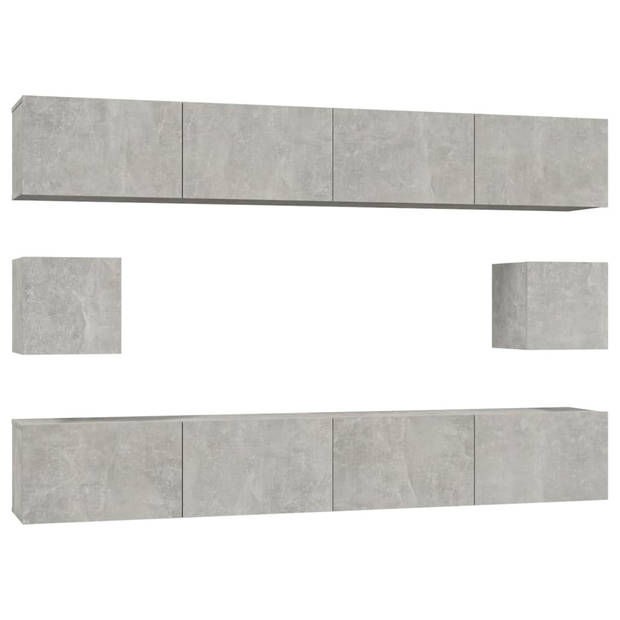 The Living Store TV-meubelset Betongrijs 4x 100x30x30 - 2x 30.5x30x30cm - Wandgemonteerd - Bewerkt hout - Stevig