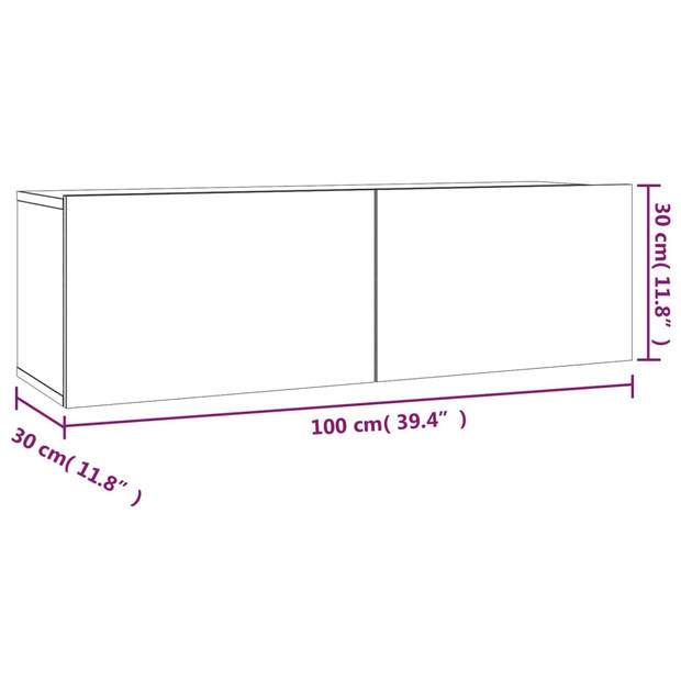 The Living Store TV-meubelset Hout - 100x30x30cm en 80x30x30cm - Gerookt eiken