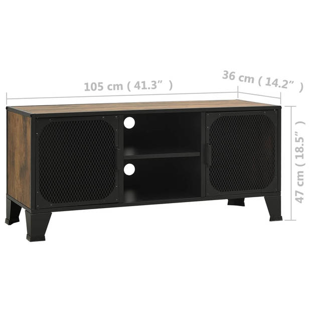 The Living Store Televisiemeubel - Rustiek bruin - 105 x 36 x 47 cm - Metaal en MDF