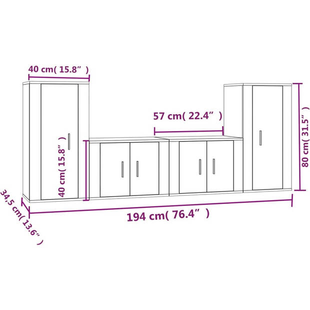 The Living Store Televisiekastenset - Hoogglans wit - 2x 57x34.5x40cm - 2x 40x34.5x80cm - Trendy design