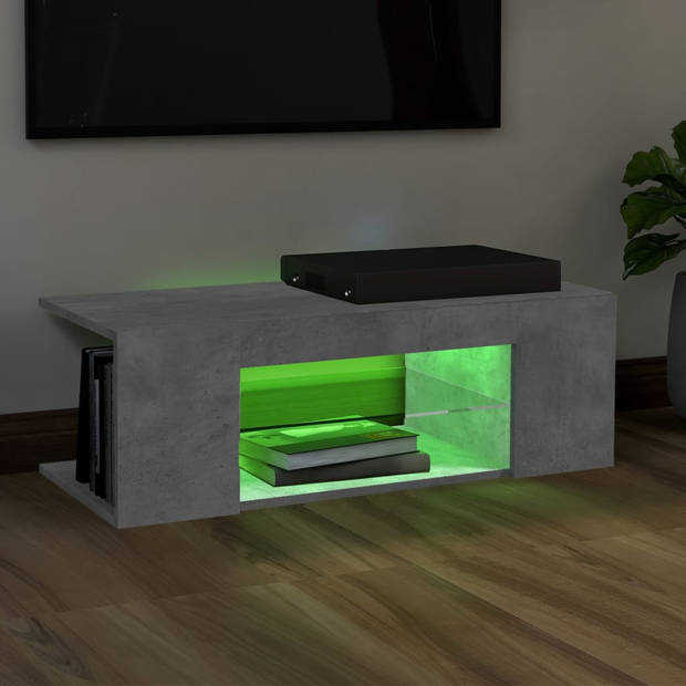 The Living Store TV-meubel Betongrijs 90x39x30 cm - Met RGB LED-verlichting